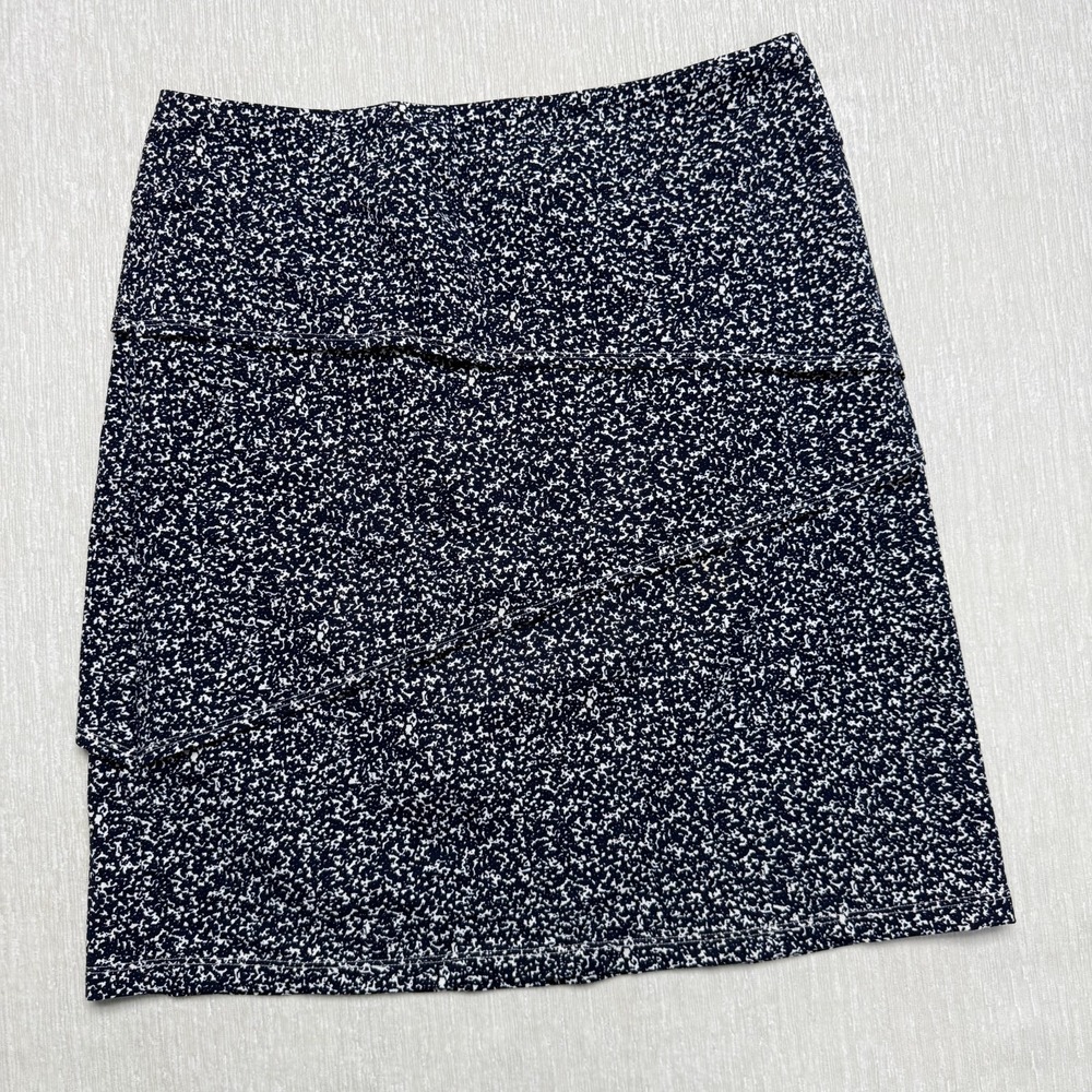 J.McLaughlin A-Line Skirt Womens M Blue Speckled Tiered Layered Front & Back